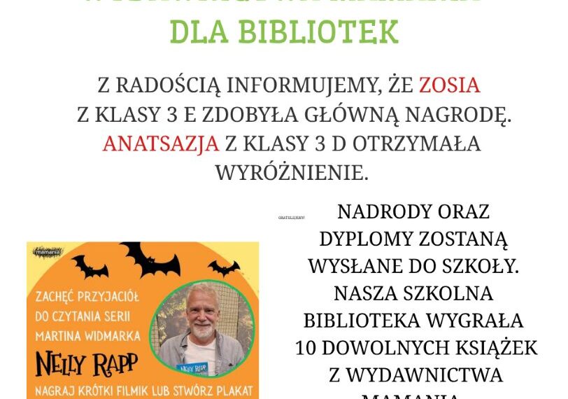 OGŁOSZENIE WYNIKÓW OGÓLNOPOLSKIEGO KONKURSU WYDAWNICTWA MAMANIA DLA BIBLIOTEK